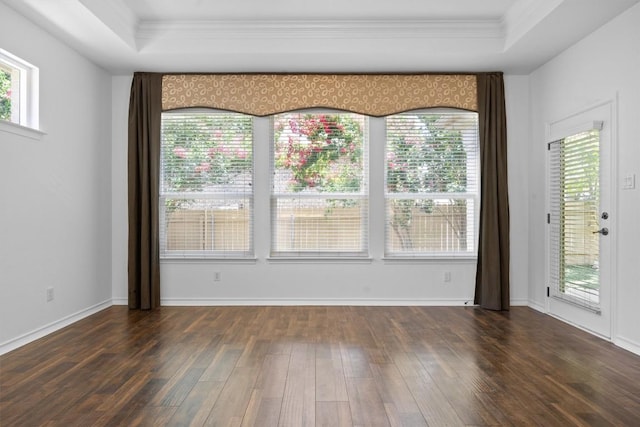 9601 Billingham Trl, Austin, TX 78717 - empty room with ornamental molding, hardwood / wood-style flooring, and a raised ceiling