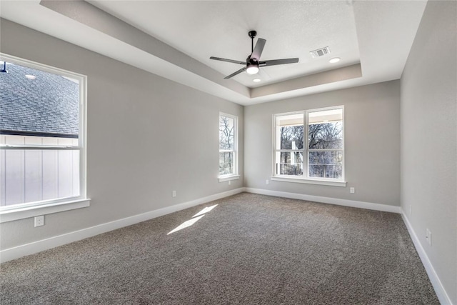 1720 Cannon St, Gonzales, TX 78629 - empty room with a raised ceiling, a ceiling fan, and carpet flooring