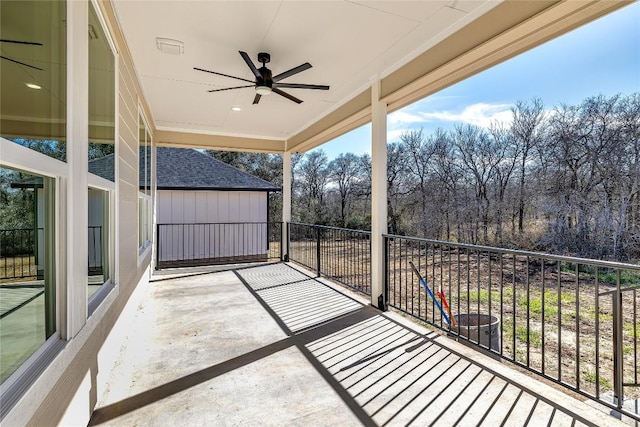 1720 Cannon St, Gonzales, TX 78629 - view of patio / terrace featuring ceiling fan and view of wooded area