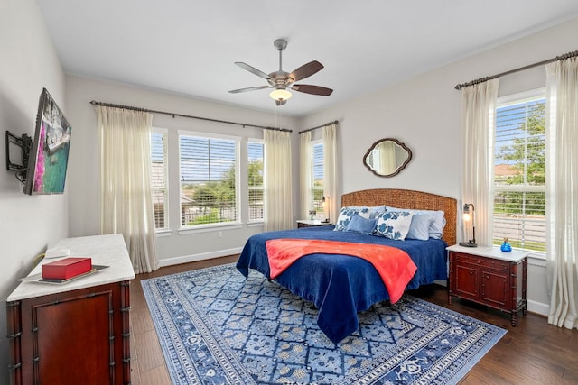 249 Hopping Peach St, San Marcos, TX 78666 - bedroom featuring dark wood finished floors and ceiling fan