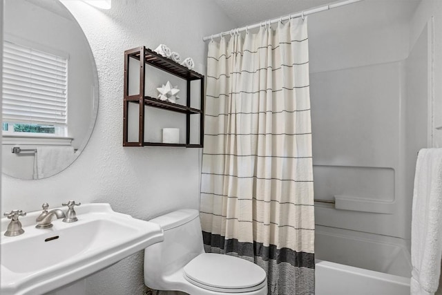 6308 Shadow Bnd, Austin, TX 78745 - bathroom featuring shower / bath combo with shower curtain and a textured wall
