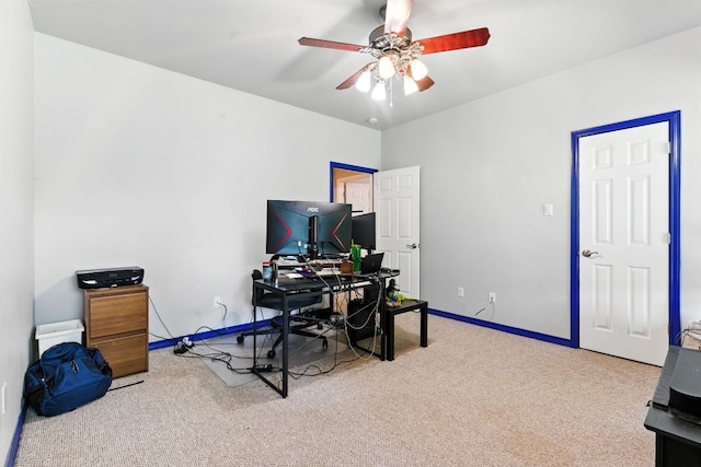 230 Hoffman Rd, Bastrop, TX 78602 - carpeted home office with a ceiling fan and baseboards