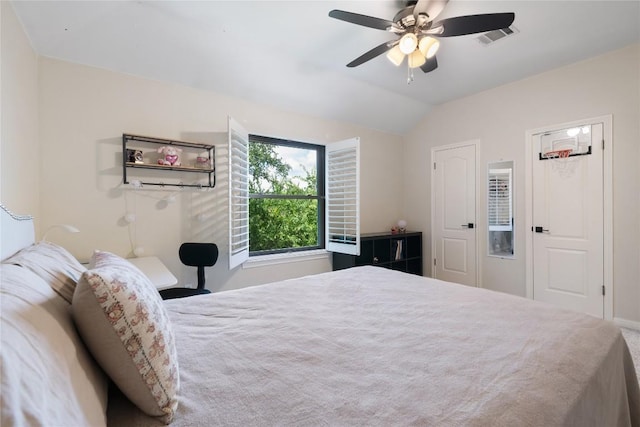 10636 Bramblecrest Dr, Austin, TX 78726 - bedroom featuring lofted ceiling and a ceiling fan
