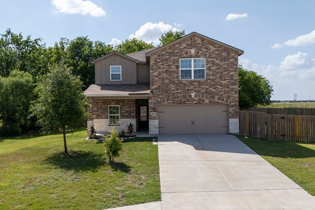 1698 Violet Ln, Kyle, TX 78640 - view of front of home with an attached garage, board and batten siding, driveway, stone siding, and brick siding