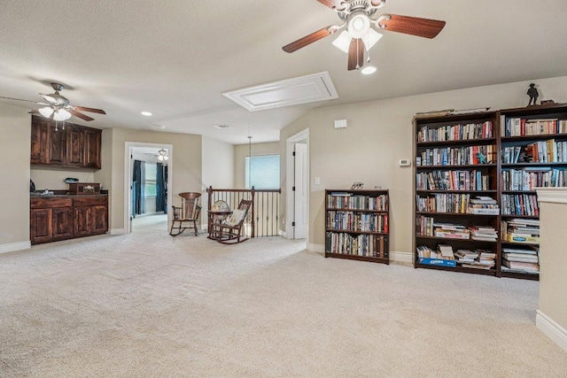 2010 American Dr Unit 2, Lago Vista, TX 78645 - living area with attic access, a ceiling fan, carpet floors, and recessed lighting