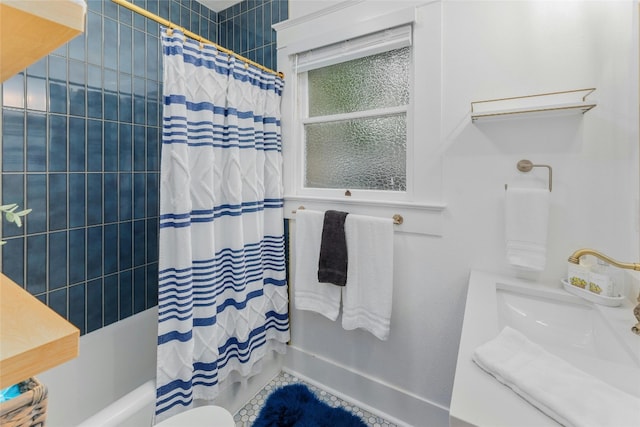 1502 Olive St, Georgetown, TX 78626 - full bathroom featuring shower / bathtub combination with curtain and vanity