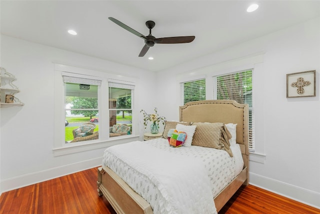 1502 Olive St, Georgetown, TX 78626 - bedroom with wood finished floors, recessed lighting, and ceiling fan