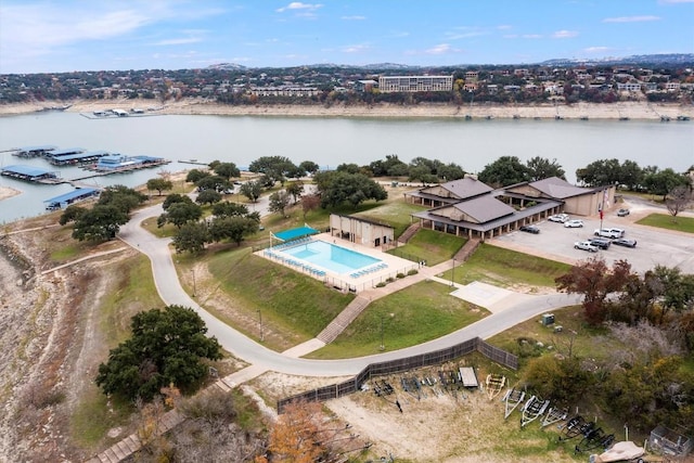 18917 Peckham Dr, Point Venture, TX 78645 - aerial view of a large body of water and a pool area