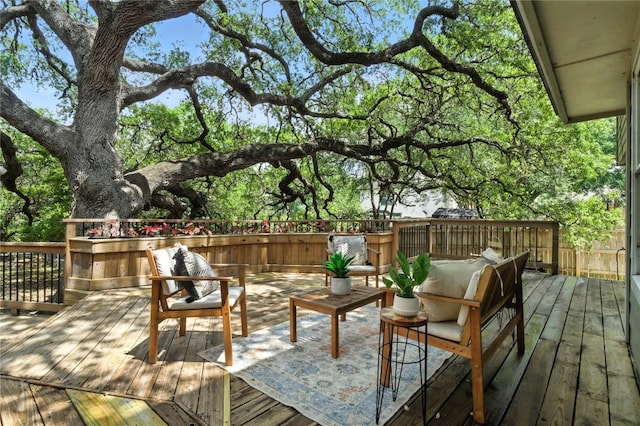 11003 Watchful Fox Dr, Austin, TX 78748 - wooden deck featuring an outdoor living space