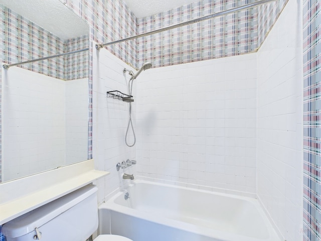 2300 Leon St Unit 205, Austin, TX 78705 - full bathroom featuring wallpapered walls, shower / tub combo, and a textured ceiling