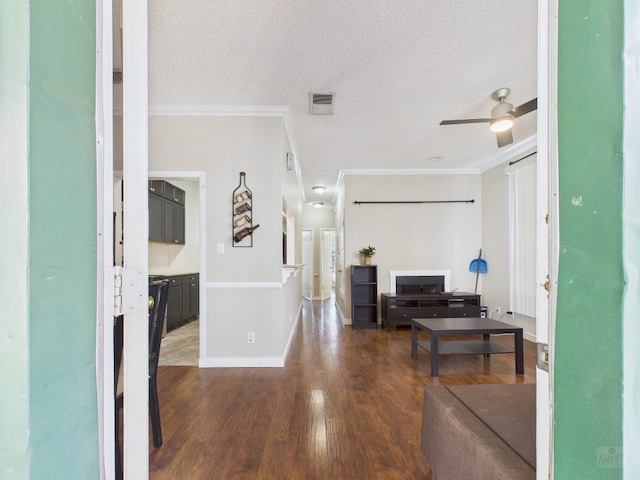 2300 Leon St Unit 205, Austin, TX 78705 - corridor with crown molding, a textured ceiling, and wood finished floors