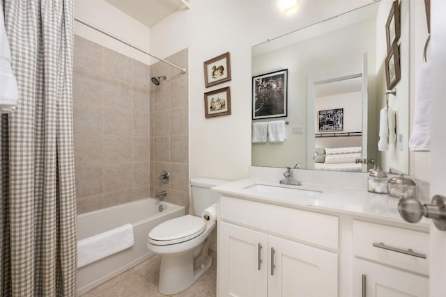 202 Hazy Hills Loop, Dripping Springs, TX 78620 - ensuite bathroom with shower / bath combo, vanity, and tile patterned flooring