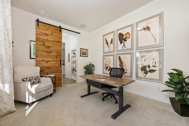 202 Hazy Hills Loop, Dripping Springs, TX 78620 - home office featuring a barn door and light colored carpet