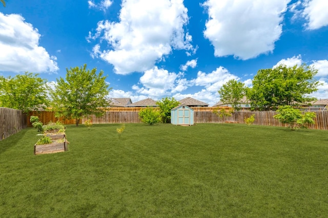 201 Windridge Dr N, Lockhart, TX 78644 - fenced backyard featuring a storage shed and a vegetable garden