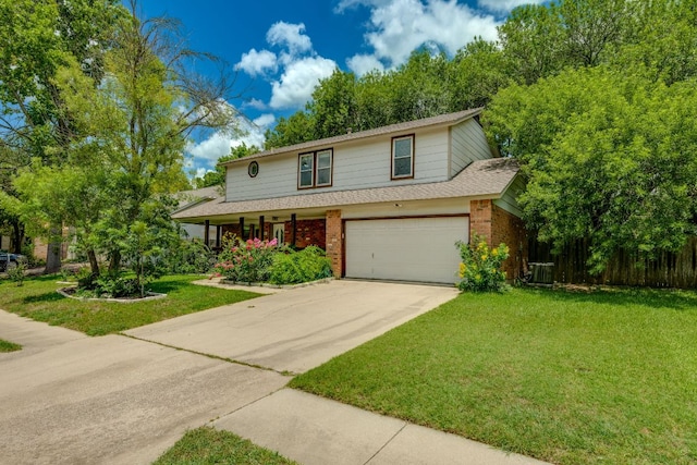 506 Applewood Dr, Pflugerville, TX 78660 - traditional home with brick siding, a garage, concrete driveway, a front lawn, and roof with shingles