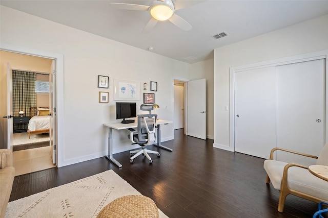 301 W Stassney Ln Unit 11, Austin, TX 78745 - office featuring dark wood-type flooring and a ceiling fan