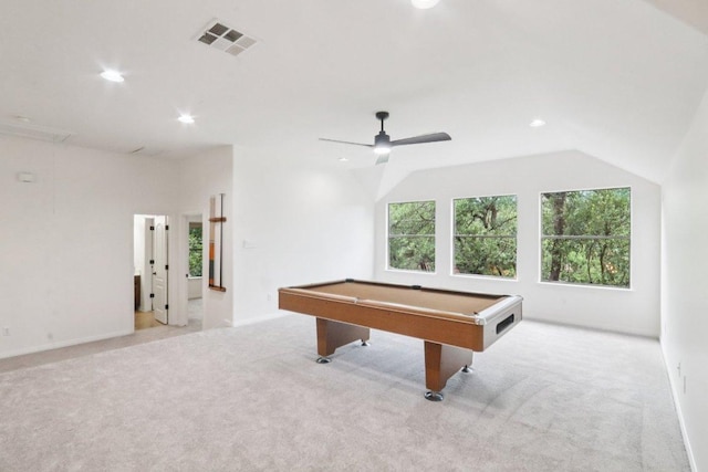 12404 Calistoga Way, Austin, TX 78732 - playroom featuring carpet flooring, billiards, a ceiling fan, and recessed lighting