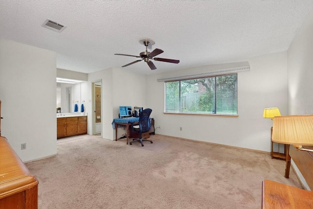 12062 Lincolnshire Dr, Austin, TX 78758 - office space with a ceiling fan, light carpet, and a textured ceiling