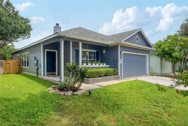 9213 Brents Elm Dr, Austin, TX 78744 - single story home with a garage, concrete driveway, a chimney, and covered porch