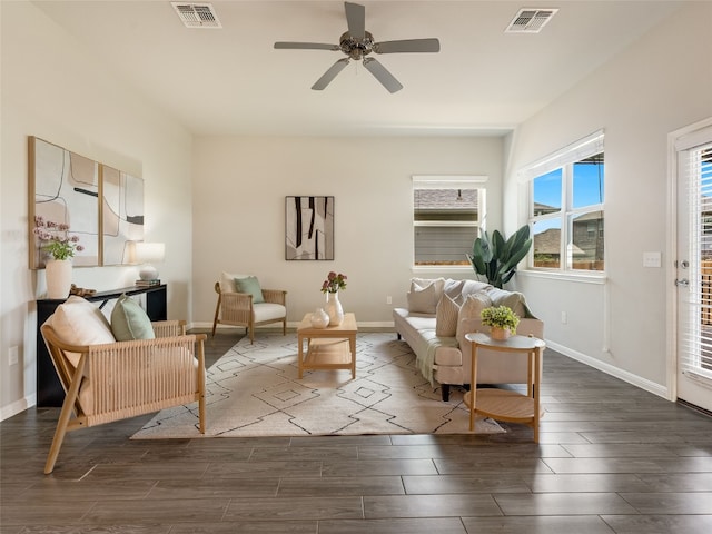 7816 Vista Mejor Dr, Austin, TX 78744 - living area featuring wood tiled floors and ceiling fan