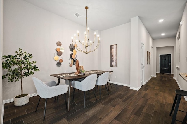 2205 Bonavista Way, Leander, TX 78641 - dining area featuring dark wood-style floors, a chandelier, and recessed lighting