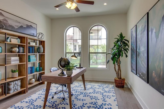 4106 Paleleaf Path, Bee Cave, TX 78738 - office space featuring plenty of natural light, a ceiling fan, recessed lighting, and wood finished floors