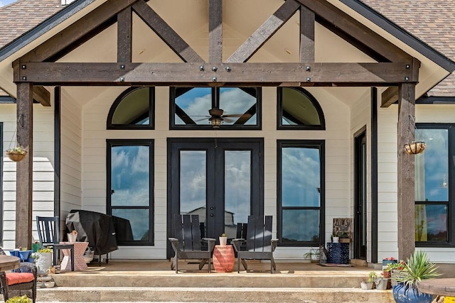 8054 Stone Mountain Trl, San Marcos, TX 78666 - property entrance featuring french doors and roof with shingles
