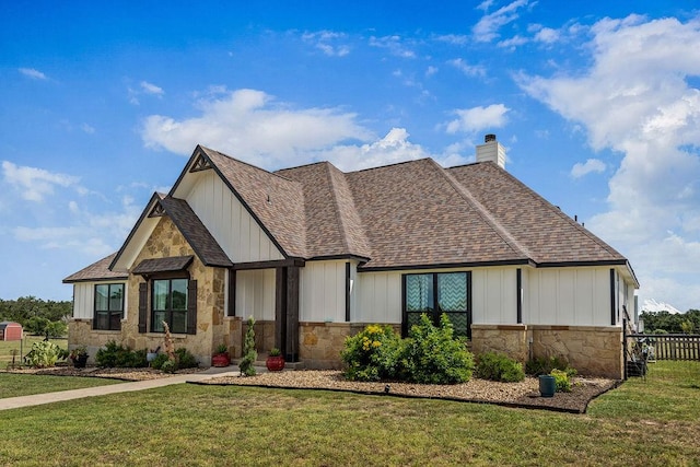 8054 Stone Mountain Trl, San Marcos, TX 78666 - view of front facade with board and batten siding, stone siding, and a shingled roof
