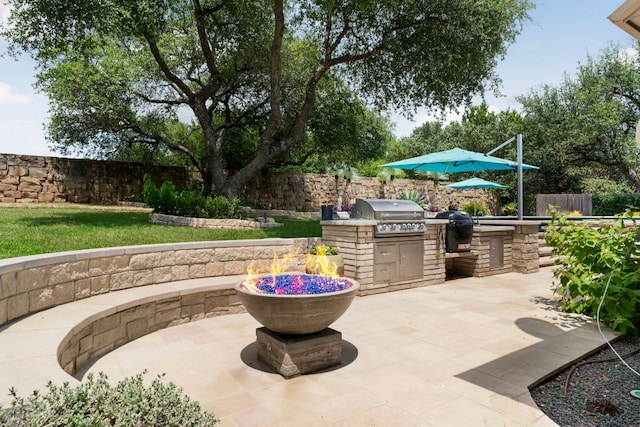 207 Dry Creek Rd, Austin, TX 78737 - fenced backyard featuring an outdoor kitchen and a patio area
