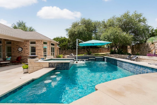 207 Dry Creek Rd, Austin, TX 78737 - view of pool with a patio, a fenced backyard, and a pool with connected hot tub