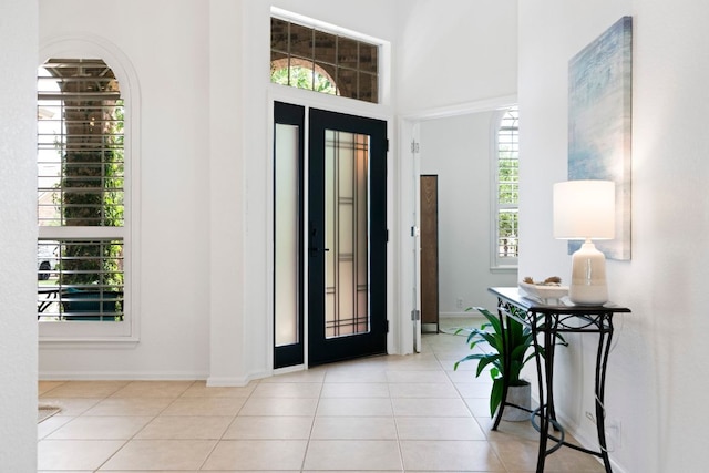 207 Dry Creek Rd, Austin, TX 78737 - tiled entryway with baseboards and a towering ceiling