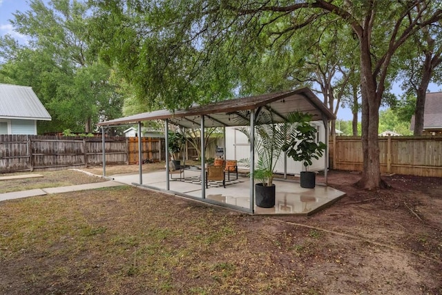 6516 Garden View Dr, Austin, TX 78724 - fenced backyard featuring a storage shed and a patio area