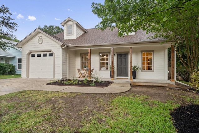 6516 Garden View Dr, Austin, TX 78724 - view of front facade featuring covered porch, concrete driveway, an attached garage, and a shingled roof