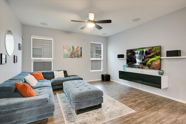 806 Thrasher Glade Dr, Pflugerville, TX 78660 - living area featuring a ceiling fan and wood finished floors