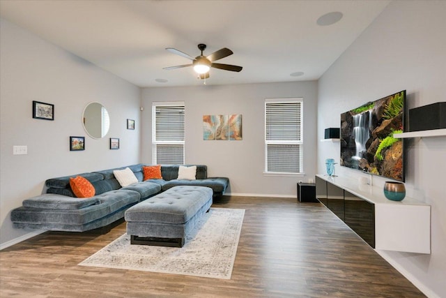 806 Thrasher Glade Dr, Pflugerville, TX 78660 - living area with a ceiling fan and wood finished floors