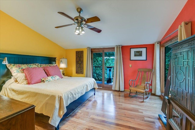 19 Sugar Shack Dr, West Lake Hills, TX 78746 - bedroom with vaulted ceiling, access to outside, wood finished floors, and a ceiling fan