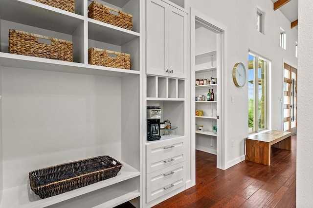 179 Sandy Creek Cv, Driftwood, TX 78619 - mudroom featuring dark wood-type flooring and baseboards
