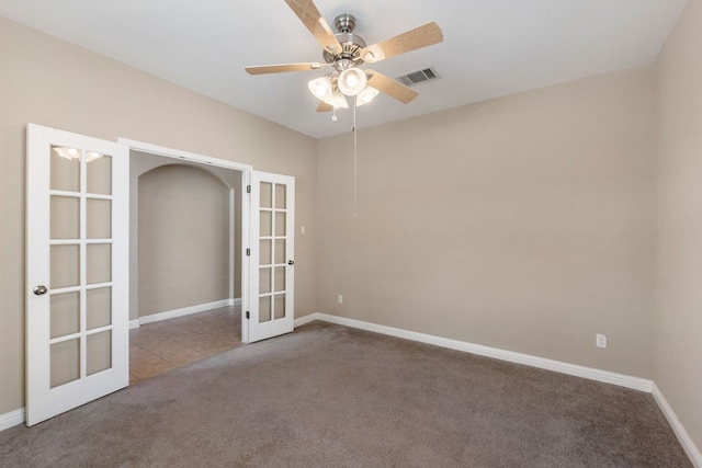 829 Zappa Dr, Cedar Park, TX 78613 - unfurnished room featuring french doors, carpet floors, and a ceiling fan