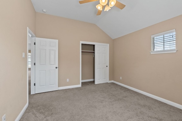 829 Zappa Dr, Cedar Park, TX 78613 - unfurnished bedroom with carpet flooring, lofted ceiling, a closet, and ceiling fan