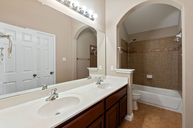 829 Zappa Dr, Cedar Park, TX 78613 - bathroom featuring double vanity, shower / bathtub combination, and tile patterned flooring