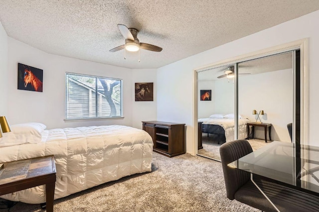 4513 Sidereal Dr, Austin, TX 78727 - carpeted bedroom featuring a closet, a textured ceiling, and ceiling fan