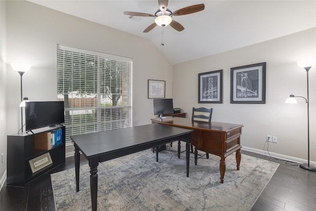 3204 Herrero Path, Cedar Park, TX 78641 - home office with vaulted ceiling, a ceiling fan, and wood finished floors