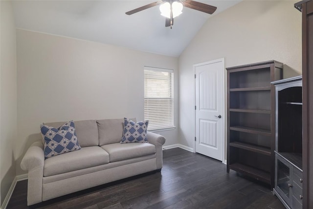 3204 Herrero Path, Cedar Park, TX 78641 - living room with dark wood-style floors, ceiling fan, and lofted ceiling