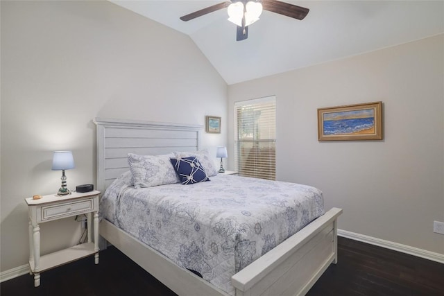 3204 Herrero Path, Cedar Park, TX 78641 - bedroom featuring dark wood finished floors, lofted ceiling, and a ceiling fan