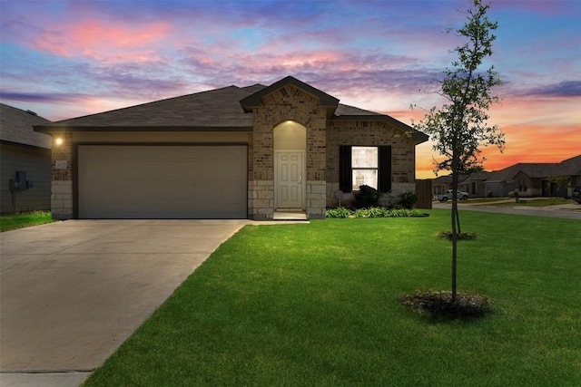 1037 Oxford Ln, Troy, TX 76579 - view of front of home featuring brick siding, concrete driveway, a garage, and a front yard