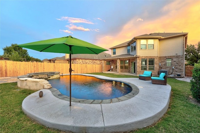 1236 Yellow Iris Rd, Leander, TX 78641 - view of swimming pool with a fenced backyard, a patio, and a pool with connected hot tub