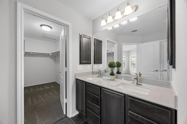 1236 Yellow Iris Rd, Leander, TX 78641 - bathroom with double vanity, a spacious closet, and tile patterned floors