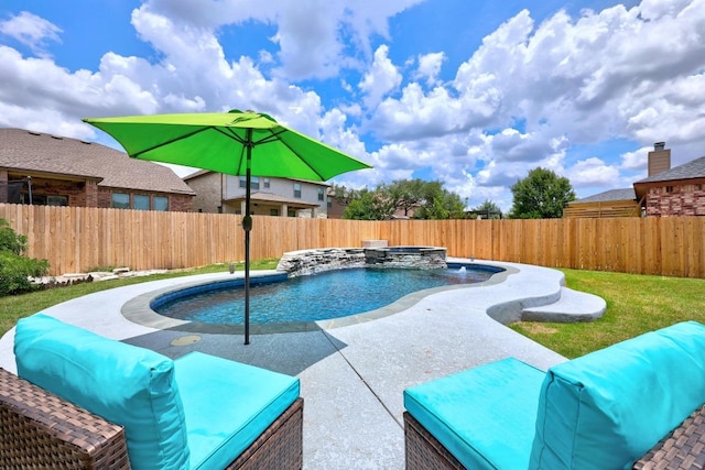 1236 Yellow Iris Rd, Leander, TX 78641 - view of swimming pool with a fenced backyard, a patio, and a pool with connected hot tub