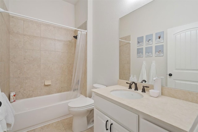 2508 Outlook Ridge Loop, Leander, TX 78641 - full bathroom featuring vanity, shower / bathtub combination with curtain, and tile patterned floors