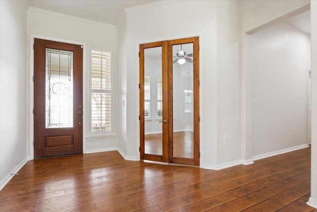 101 Goldenrod Way, Georgetown, TX 78633 - foyer entrance featuring french doors, wood-type flooring, crown molding, and ceiling fan
